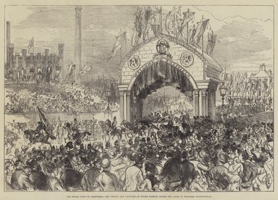 The Royal Visit to Sheffield, Prince and Princess of Wales Passing Under the Arch of Welcome, Station-Road by Sir John Charles Robinson